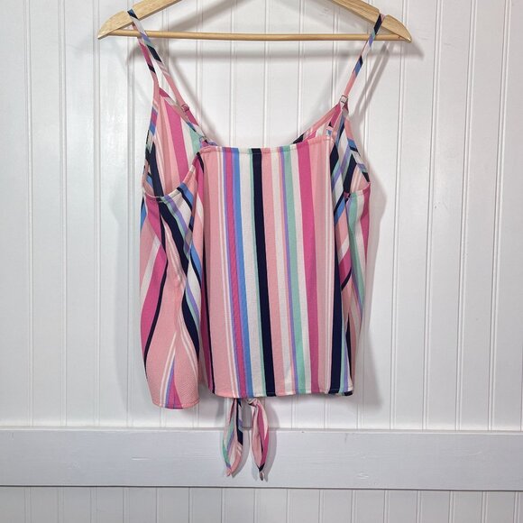 E&M Striped Cami Tank Top Women's Size M V-Neck Knot Front Sleeveless Blouse - Picture 3 of 10